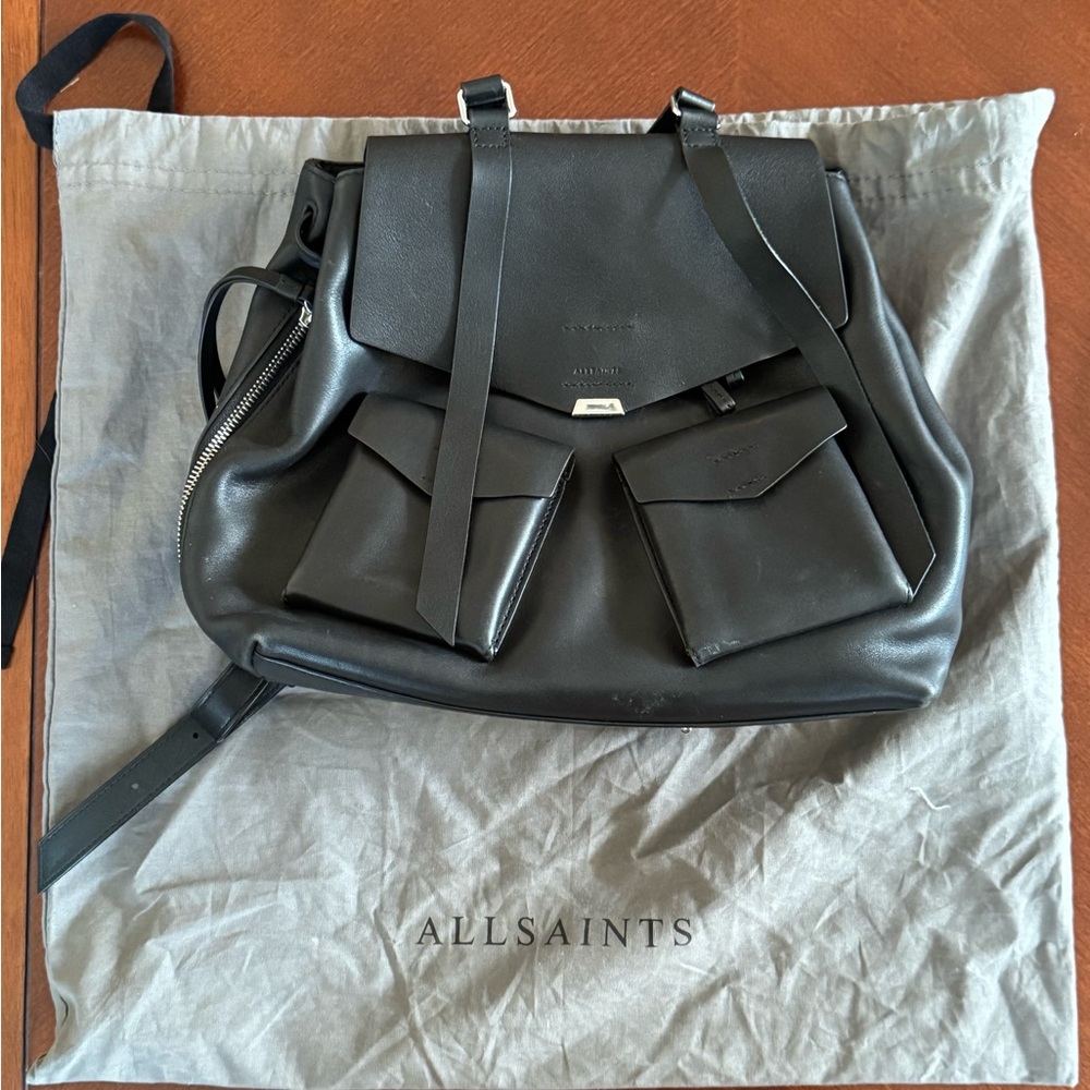 All Saints Black Backpack with Silver Accents
